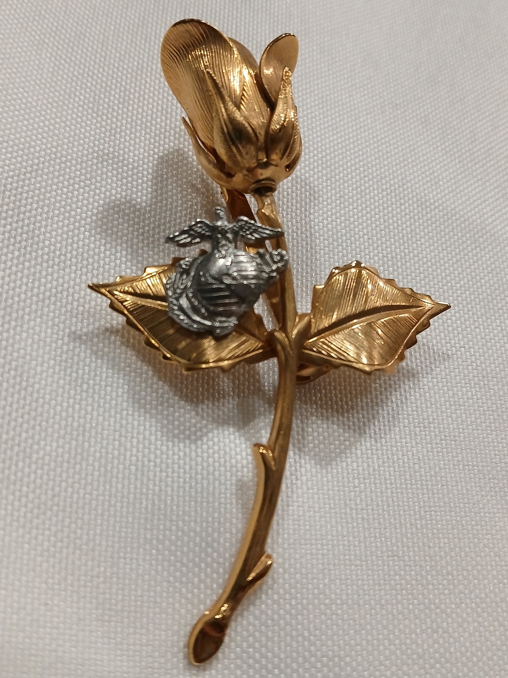 Vintage USMC Gold Tone Sweetheart Rose Pin Brooch Silver Tone Marines Emblem